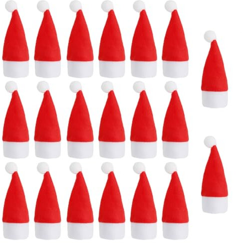 BYZANDQI Mini Weihnachtsmützen 20er Set, Kleine Nikolausmütze, Weihnachtsmann Mütze Santa Hut für Weinflaschen Weihnachtsdeko Tischdeko (6 * 12 cm)