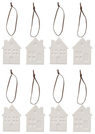 8tlg. Anhänger DEKOHUS matt weiß aus Porzellan Baumschmuck Weihnachten (4X 2 Motive)