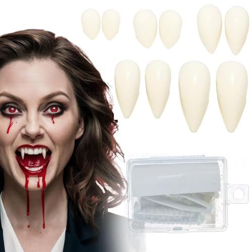 AIYVELU 5 Paia Denti da Vampiro Retrattili,Denti Vampiro Halloween,Canini da Vampiro Riutilizzabili,Puntelli di Cosplay Halloween Costume da Festa per Bambini e Adulti