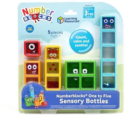 Learning Resources Botellas Sensoriales Numberblocks 1 a 5 - Juguetes Interactivos para Niños Niñas de 3 4 5 + Años, 5 Tubos Sensoriales para Estimulación Táctil y Visual (Exclusivo de Amazon)
