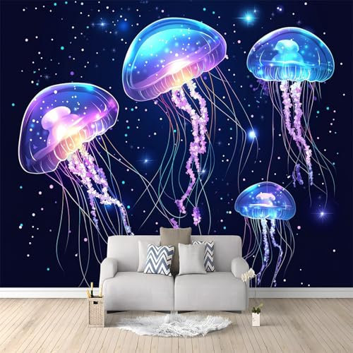 Sternenhimmel Qualle Tapete Wandbild 3D Fototapete Schwarz Vliestapete Wandtapete Foto für Modernes Design der Fernseh Hintergrund Wand-Kunst-Deko, 200x140 cm