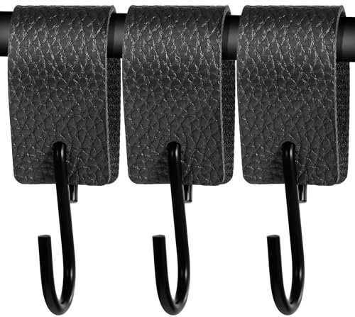 Yuanchu 3 Stück S Haken mit Lederschlaufe,12,5 x 3,0 cm Lederhaken Kleiderhaken Haken für Kleiderstange Multifunktionshaken Garderobenhaken Metallhakenfür Küche Badezimmer