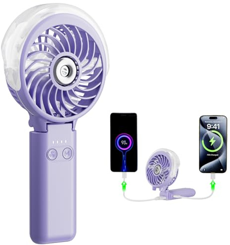 HandFan 5200mAh Handheld Misting Fan with Power Bank, 34ml Water Tank, Rechargeable Personal Fan, Spray Water Mist Fans, Electric Mini Hand Fans for Beach, Travel & Outdoor