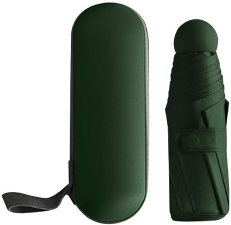 Kiuiom Paraguas de Sol Y Lluvia,Paraguas Compacto,Paraguas de Viaje Plegable 6 Costillas Mini Paraguas con Estuche de Cápsula,Protección UV Impermeable,Paraguas de Bolsillo Portátil (Verde oscuro)