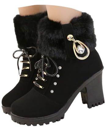ticticlily Bottes Femme Hiver Boots Fourrées Chaudes Femmes Bottes Courtes Talons Hauts avec Fermeture Éclair Neige Bottine Bottes de Cheville