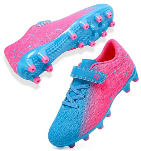 LECYGNB Boys Football Boots Kids Girls Athletics Training Astro Turf Soccer Shoes Teenager Profession Competition Indoor Outdoor Sneakers Unisex Plum Red Light Blue UK 4