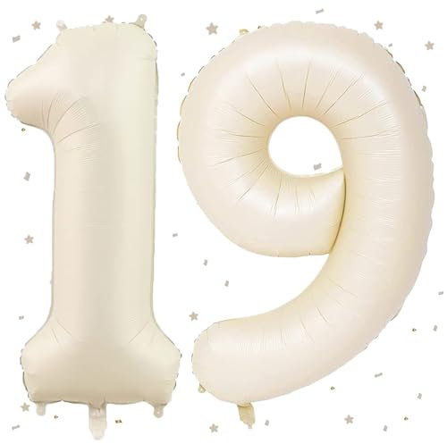 UDRKFOPK Beige Luftballon 19,Zahlen Luftballon Beige,40 Zoll Folienballon 1&9,Beige Zahlenballon 19 Helium Ballon Luftballon 19 Geburtstag für 19th Geburtstagsdeko Mädchen Junge Jubiläum Party Deko