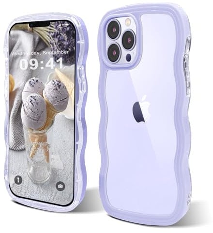 ORDA Case for iPhone 14 Pro Max Case,Cute Wave Frame Curly Shape for iPhone 14 Pro Max Phone Case Shockproof Hard PC Phone Cover for Women and Girls Compatible iPhone 14 Pro Max 6.7 Purple
