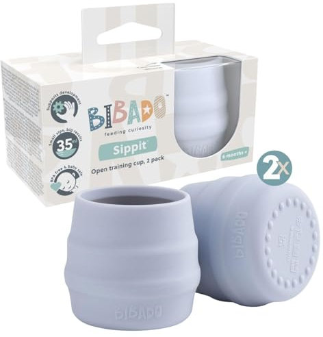 BIBaDO - Sippit Silicone Baby Cup, Mist (2-Pack) - Open Training Silicone Cups - Soft, Non Slip Grip, Weighted Base - Durable, Dishwasher Safe, BPA Free - Toddler Cups - Baby Essentials - 6 Months+