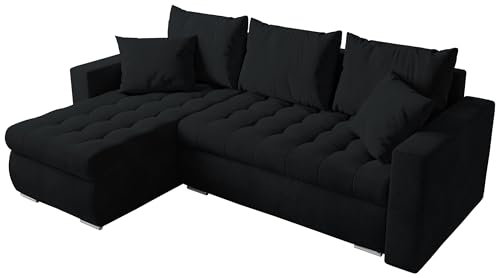 BROMARKT Sofa mit Schlaffunktion Ecksofa L-Form Schlafsofa Couch Bettkasten Wohnzimmer Möbel LUIS Couch 3 Sitzer Bett mit Bezugbehalter 238x150x72 Graphite