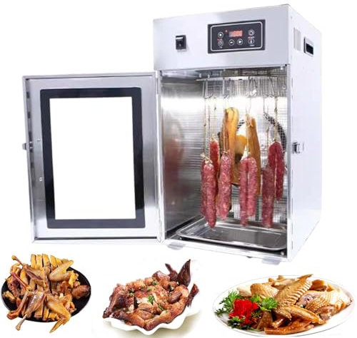 800W Stainless Steel Jerky Dehydrator, Commercial Meat Curing Box Drying Cabinet, 24-Hour Digital Timer, 30-90℃ Adjustment, 7KG Capacity, Touch Control, 360° Rotary Meat Dryer, for Sausage Bacon Fish