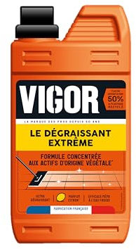 Vigor Le Dégraissant Extrême | Formule concentrée aux Actifs d'Origine Végétale | Nettoyant Dégraissant Sol | Parfum Citron | Flacon Recyclable | Fabrication Française |1L