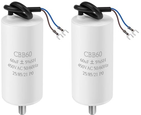 CBB60 Lot de 2 condensateurs anti-parasite pour moteurs, pompes de piscine, fendeur de bois 450 V 60 µF 50/60 Hz