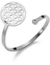LIKGREAT Blume des Lebens Ring Verstellbarer Ring aus Edelstahl Spiritueller Heilungs-Talisman Geometrisches Symbol Schmuck für Frauen (Silber)