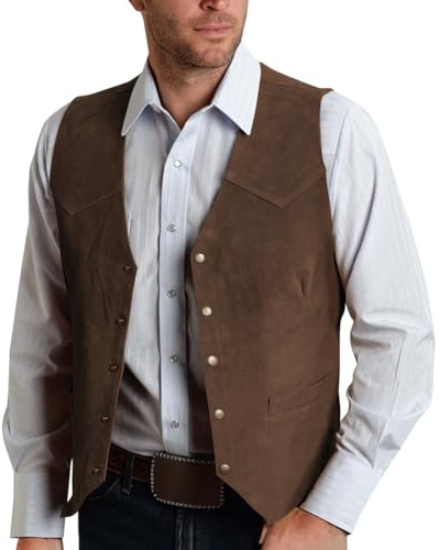 Oanviso Homme Gilet De Costume Gilets en Daim Veste Style Cowboy Western Vintage Soiree Formelle Vestes sans Manches Coupe Ajustée pour Mariage