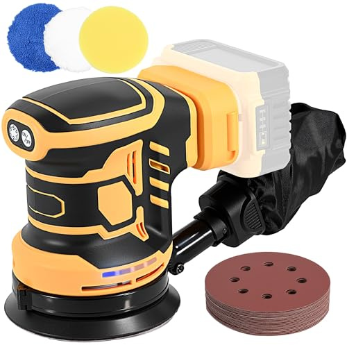 Wireless Random Orbital Sander 5 Inch Brushless Palm Sander for DeWalt 20V Battery Dust Collector 6 Speed Woodworking Metal and