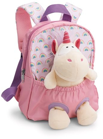 NICI Rucksack mit Plüschtier 21x26cm Einhorn 25cm - rosa - 62691 | Abnehmbares Plüschspielzeug, weich und flauschig, Kindergartenrucksack mit Kuscheltier für 2-5 jährige Jungen und Mädchen
