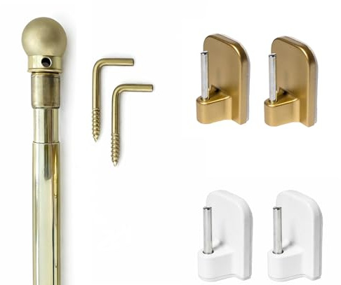 rewagi® Vitragenstange Metall – Messing glänzend – 80–100 cm – inkl. Metallhaken & Klebehaken weiß/Gold matt – flexible Montage – hochwertige Scheibenstange