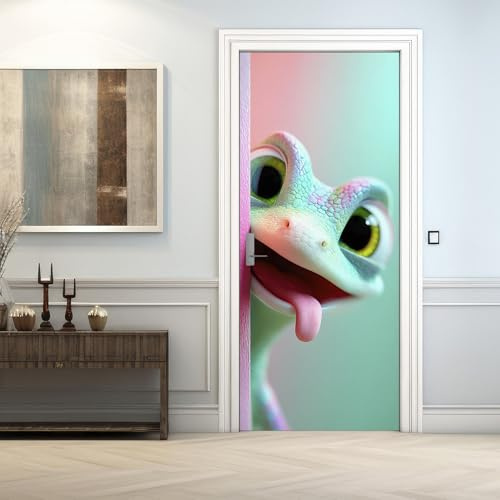 Lustig Türtapete Selbstklebend 70 x 200, Tiere 3D Eidechse Türbilder Türfolie Türposter Türaufkleber Selbstklebende PVC, Türdeko Lustig