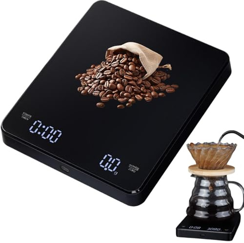 Kaffeewaage mit Timer – mit Timer, präzises LED-Display, wiederaufladbar – Küchenwaage zum Wiegen von Kaffeebohnen, für Pour Over Backen Küche Haus Wohnung Restaurant Café