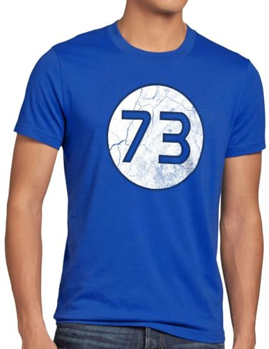 style3 Sheldon Lieblingszahl 73 Herren T-Shirt, Größe:M, Farbe:Blau