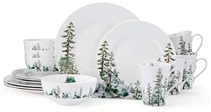 Mikasa Watercolor Forest Bone China Lightweight Chip Resistant 16 Piece Dinnerware Set, Service for 4, White