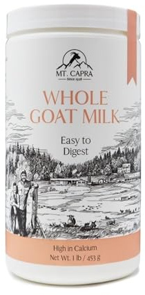 Mt. Capra Whole Goat Milk | from Non-GMO, Grass-Fed Goats, Creamy, Great Tasting, Easy to Digest, A2 Milk | 16 Servings - 1 Pound