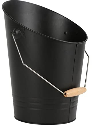 BURI Seau à cendres pour cheminée, seau à charbon 8 l, seau en métal ignifuge avec poignée de transport, petit seau à charbon, barbecue, pour le transport, noir
