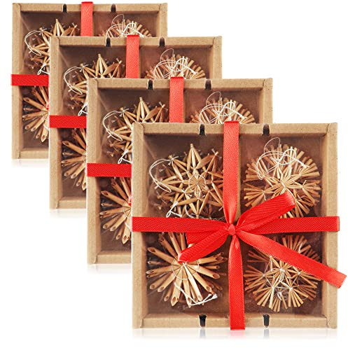 COM-FOUR® 48-piece straw stars set, Ø 6 cm, Christmas tree ornaments made of straw