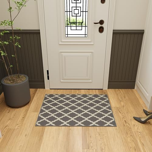 Ottomanson Glamour-Kollektion Teppich mit Gummirückseite und elegantem Gitter-Design, 67 cm x 90 cm, Grau