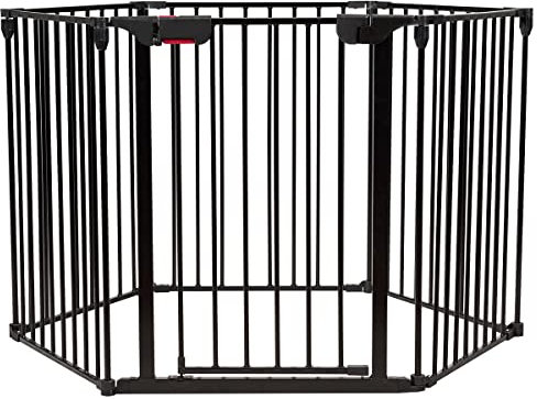 COSTWAY 6/8 Panels Baby Gate, Metal Fire Guard Hearth Gates with Lockable Door, Foldable Room Divider Fireplace Fence for Kids Pets (6 Panels, Black)