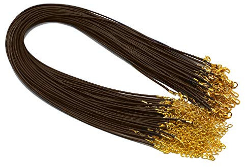 Sovenny 50 Pieces 1.5mm Brown Waxed Necklace Cord with Gold Chain Lobster Clasp for Bracelet Necklace and Jewelry Making