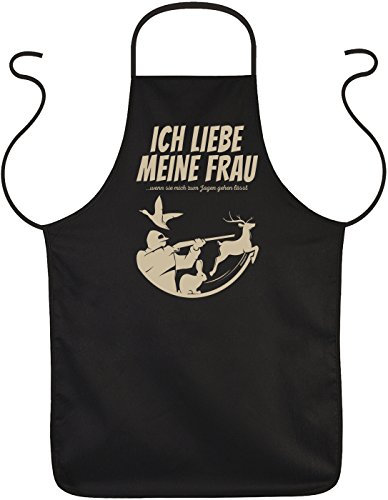 Herren Grillschürze - Ich liebe meine Frau - Küchenschürze Kochschürze für Männer schwarz lustiges Jäger Geschenk zum Geburtstag