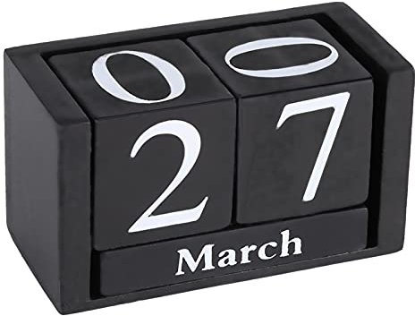 Kalender Würfel Holz Weiß,Wooden Block Calendar, Holzkalender, Vintage Holzkalender Block Desktop Block Monat Datumsanzeige für Wohnzimmer Büro 9,4 * 5,2 * 4,1 cm (Schwarz)