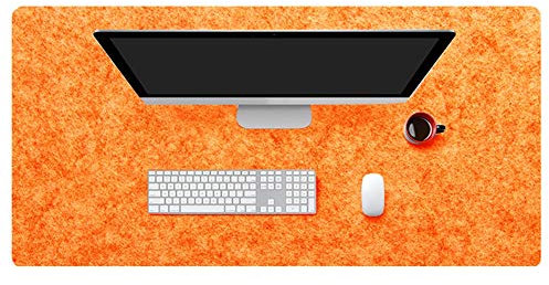 Insun Tapis de Souris en Feutre 2mm D'épaisseur Antidérapant Tapis de Bureau pour Les Jeux et Sous-main Bureau Orange 130x60cm