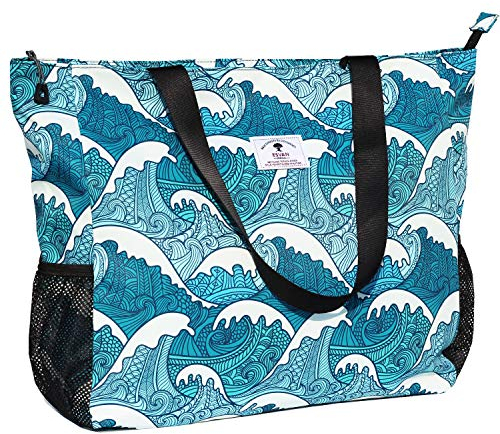 ESVAN Große Strandtasche, wasserabweisend, leicht, 50,8 cm, für Damen, übergroße Tragetasche für Fitnessstudio, Strand, Reisen, Pool, Yoga, Krankenschwester, Wave, X-Large