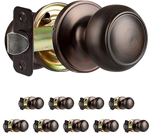 Ilyapa Passage Door Knob for Hall/Closet - Colonial, Oil Rubbed Bronze Interior Keyless Non Locking Round Handle, Oil Rubbed Bronze Bedroom Door Knobs Interior, 10 Pack