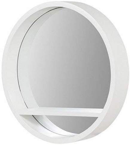 Homezone Modern Wall Mounted Mirror with Shelving Unit - Adjustable Lighted Classic Round Shape White Porthole Floating Shelf Indoor Decorative Mirror for Hallway, Bedroom, Living Room Decor