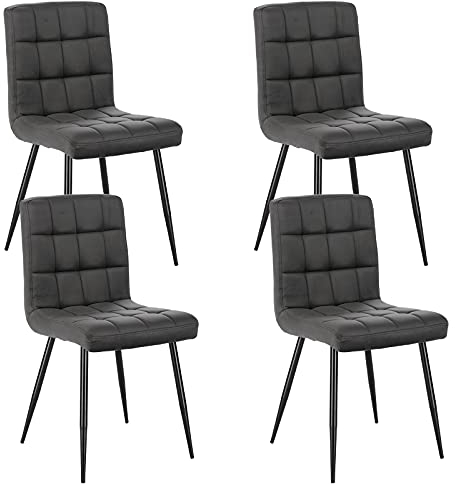 Lestarain Esszimmerstühle 4er Set Küchenstuhl Polsterstuhl Wohnzimmerstuhl Samtstuhl Sessel mit Rückenlehne, Metallbeine, Sitzfläche aus Samt, Dunkelgrau