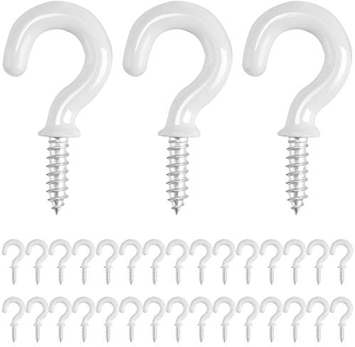 Drado 30pcs Crochets à Visser en Vinyle Crochets de Plafond Recouverts de Plastique pour Intérieur et Extérieur - 1/2'' Blanc
