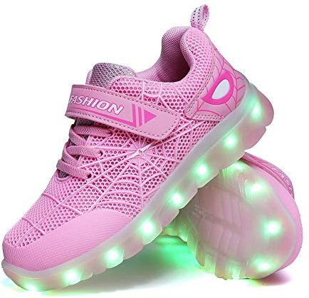YUNICUS LED Light Up Schuhe Kinder Mädchen Jungen Atmungsaktive blinkende Turnschuhe (rosa-weiß 33 EU)