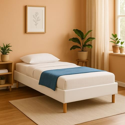 Literie Julien Adrien - Solide et Confortable Sommier Tapissier + Pieds en 18 cm - 90x200-14 Lattes - Montage Rapide et Facile - epaisseur du Metal +/- 1,2 mm