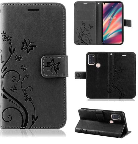 betterfon Hülle Kompatibel mit Wiko View 5 / View 5 Plus | Premium PU Leder Handyhülle Wallet Case für View 5 / View 5 Plus | Schutzhülle Blumen Klapphülle Handyhülle | Schwarz