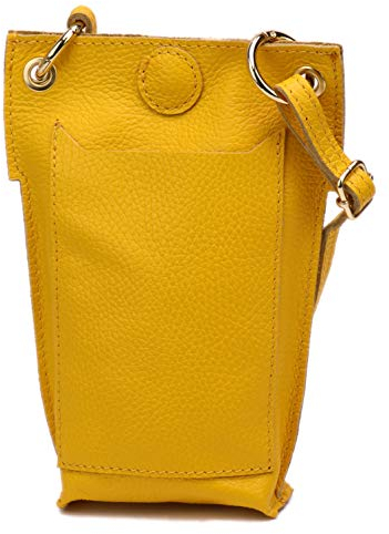 SH Leder Damen Echtleder Umhängetasche Handytasche Geldbörse Multifunktion Beutel Mini Bote Abnehmbar Verstellbar Schultergurt Handy bis 6,8 Zoll 14x20cm Jessy G298 (Gelbe)