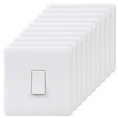 10 Pack - Lieber Silk White 1 Gang 2 Way 10A Light Switch - Curved Edge