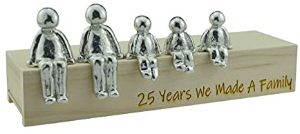 Idea de 25 Aniversario – Adorno de Metal de 25 años Que hicimos una Familia – Elige tu Caja de combinación Familiar y el Grano de Madera Pueden Variar (3 niños)