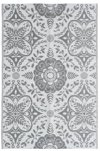 vidaXL Outdoor Teppich Zweischichtiger Jacquard Terrassenteppich Außenteppich Küchenteppich Indoor Terrasse Balkon Flur Küche Bad Hellgrau 190x290cm PP