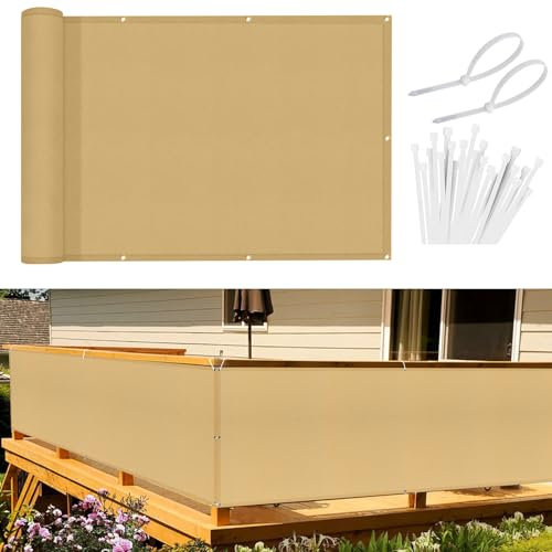 Sunnylaxx Frangivisto Balcone per Protezione 90x500 cm,Schermo Privacy,Recinzione Copertura per Privacy Balcone PES,per Balcone Giardino terrazza,con Occhielli e Fascetta, Sabbia