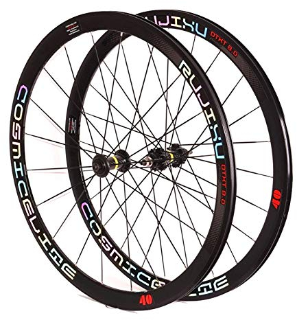 QHY Felgen Rennrad Laufradsatz 40mm Doppelwandfelge Double Fixed Gear Single Speed Kohlefaser Nabe Abgedichtetes Lager Buntes Reflektierendes (Color : A-Wheel Set)