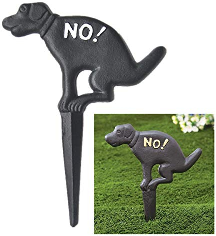 Eidoct No Dog Pooping Hofschild aus massivem Gusseisen, Gras, Rasen, Gartendekoration, 23,6 x 32 cm, Gusseisen, kein , Schwarz